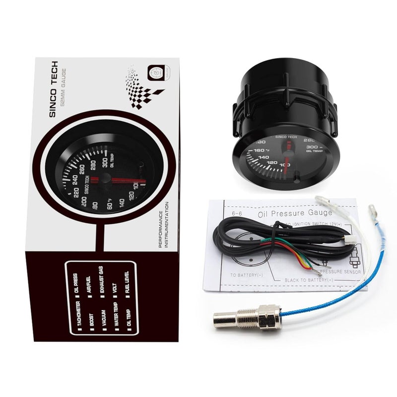 SINCO TECH 7 Color Gauge Kit 2" 52mm Automobile Backlight Pointer Car Meter with Sensor (Oil Temp F) - Image 4